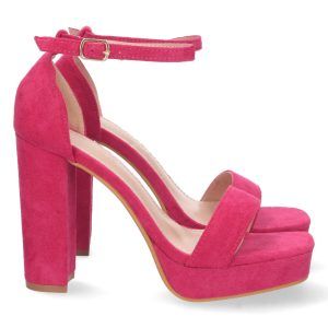 Sandalias de fiesta tacón alto y plataforma mujer fucsia