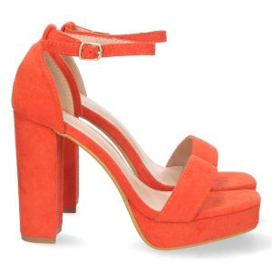 Sandalias de fiesta tacón alto y plataforma mujer naranjas