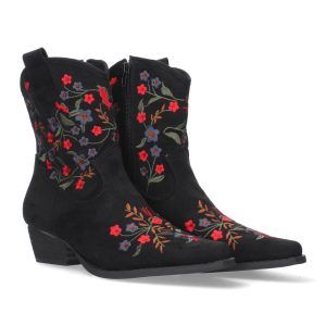 Botines Buonarotti bordado con flores Negros