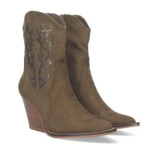 Botines cowboy mujer verde diseño piedras