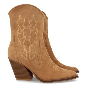 Botines cowboy mujer Camel detalle bordado
