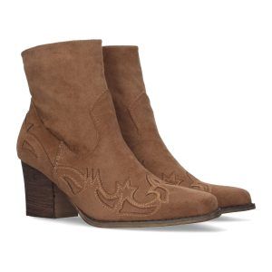 Botines camperos para mujer de tacon con adorno estilo cowboy Camel