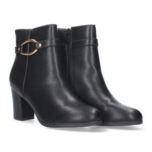 Botines tacón ancho mujer negro detalle metálico