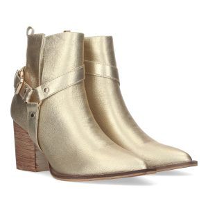 Botines dorados tacón campero punta fina