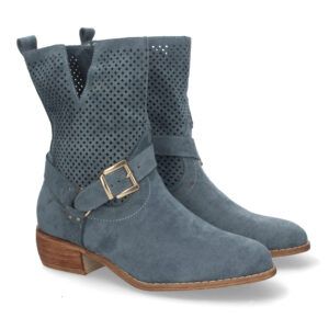 Botines Azul mujer tacón bajo diseño calado