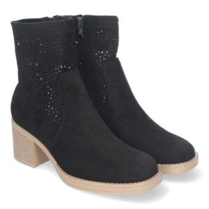 Botines tacón bajo con diseño perforado Negras
