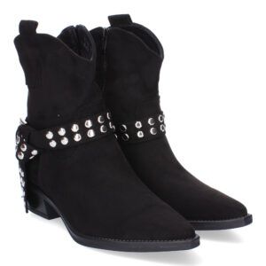 Botines de antelina con lazo al tono decorado con tachuelas