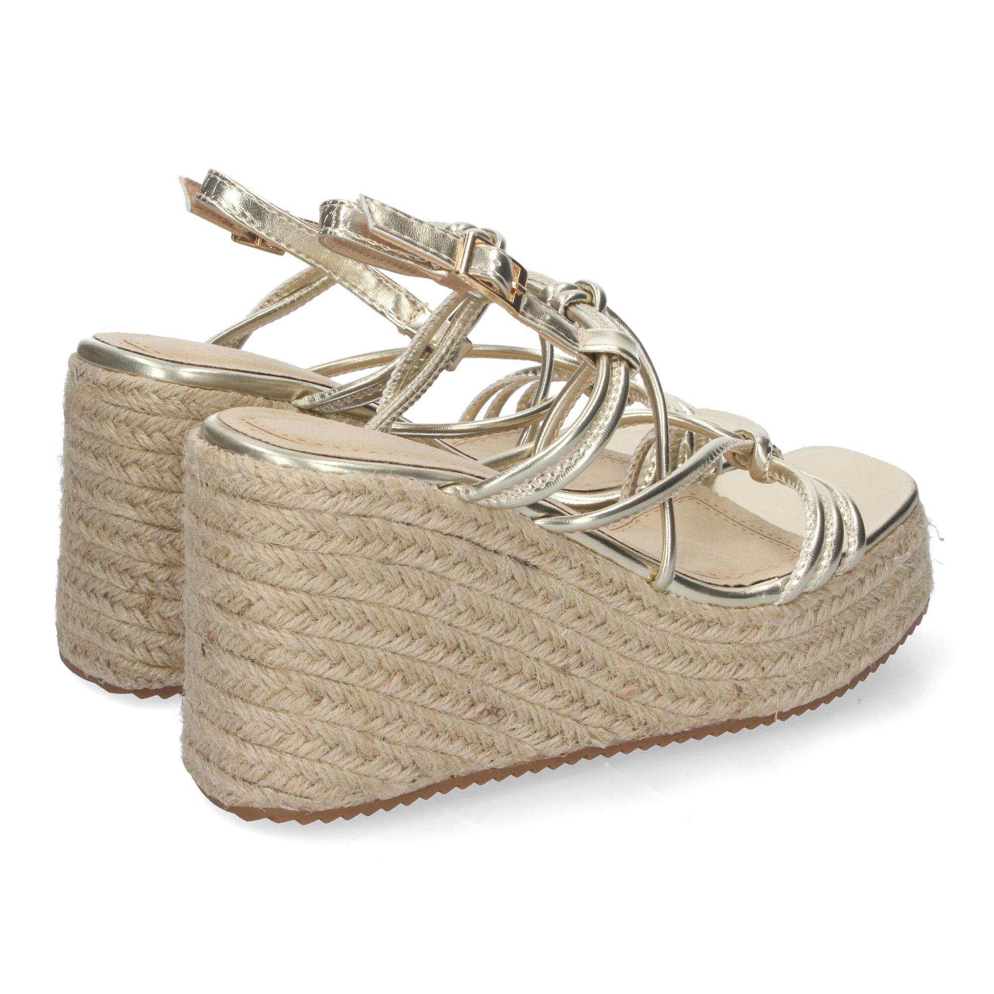 Sandalia de mujer con cuña Sandalias de Cuña de Yute, para Mujer con Adornos Cruzados - Imagen 4