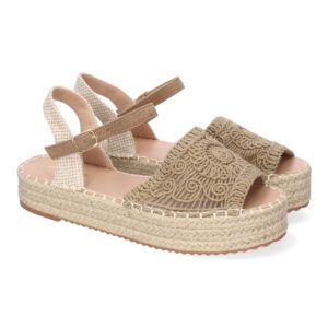 Sandalia de Plataforma para Mujer, Comoda, Forrada de Yute, Pala Abierta y Entrelazada