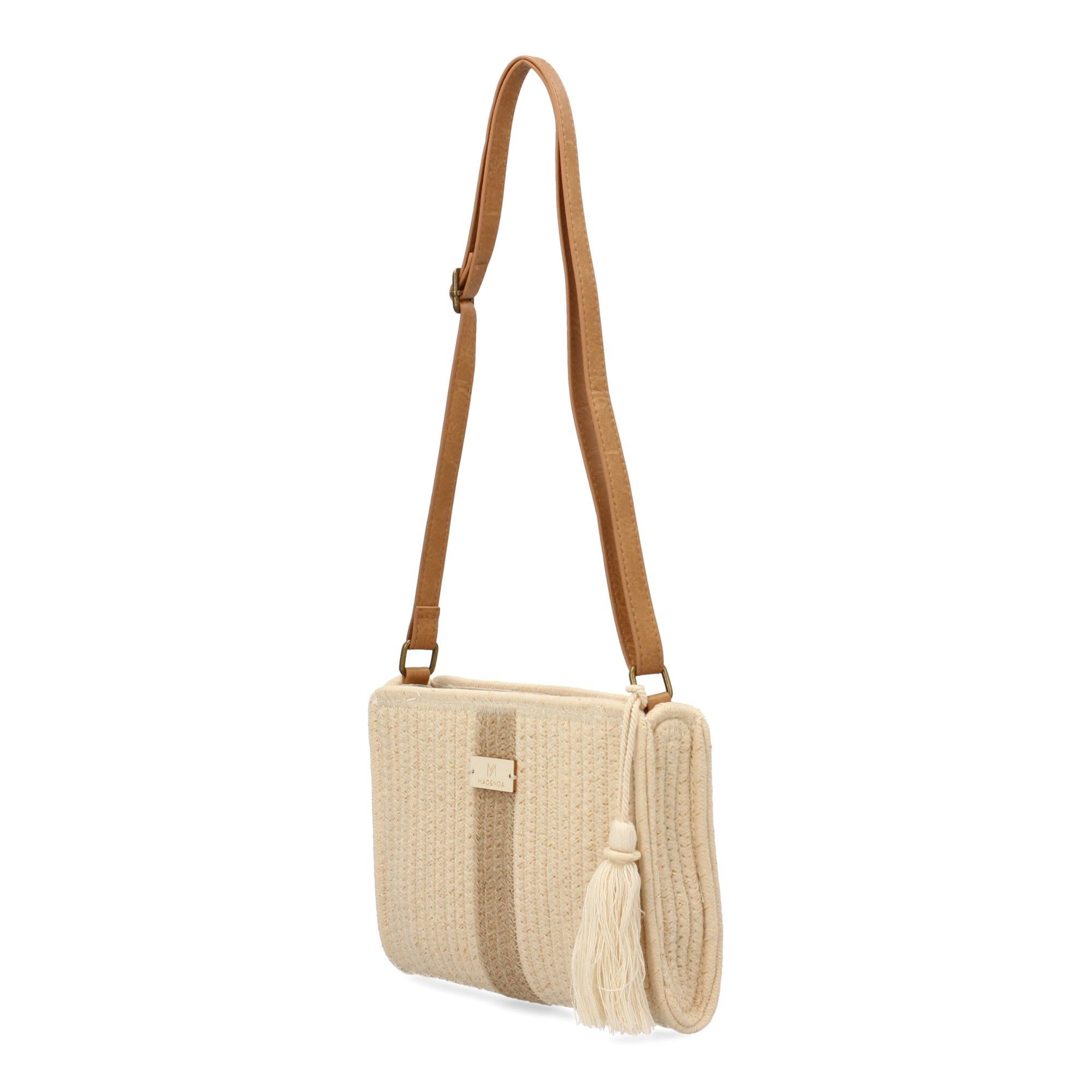 Bandolera para mujer, diseño moderno con flecos, interior con un compartimento principal-Beige - Imagen 2