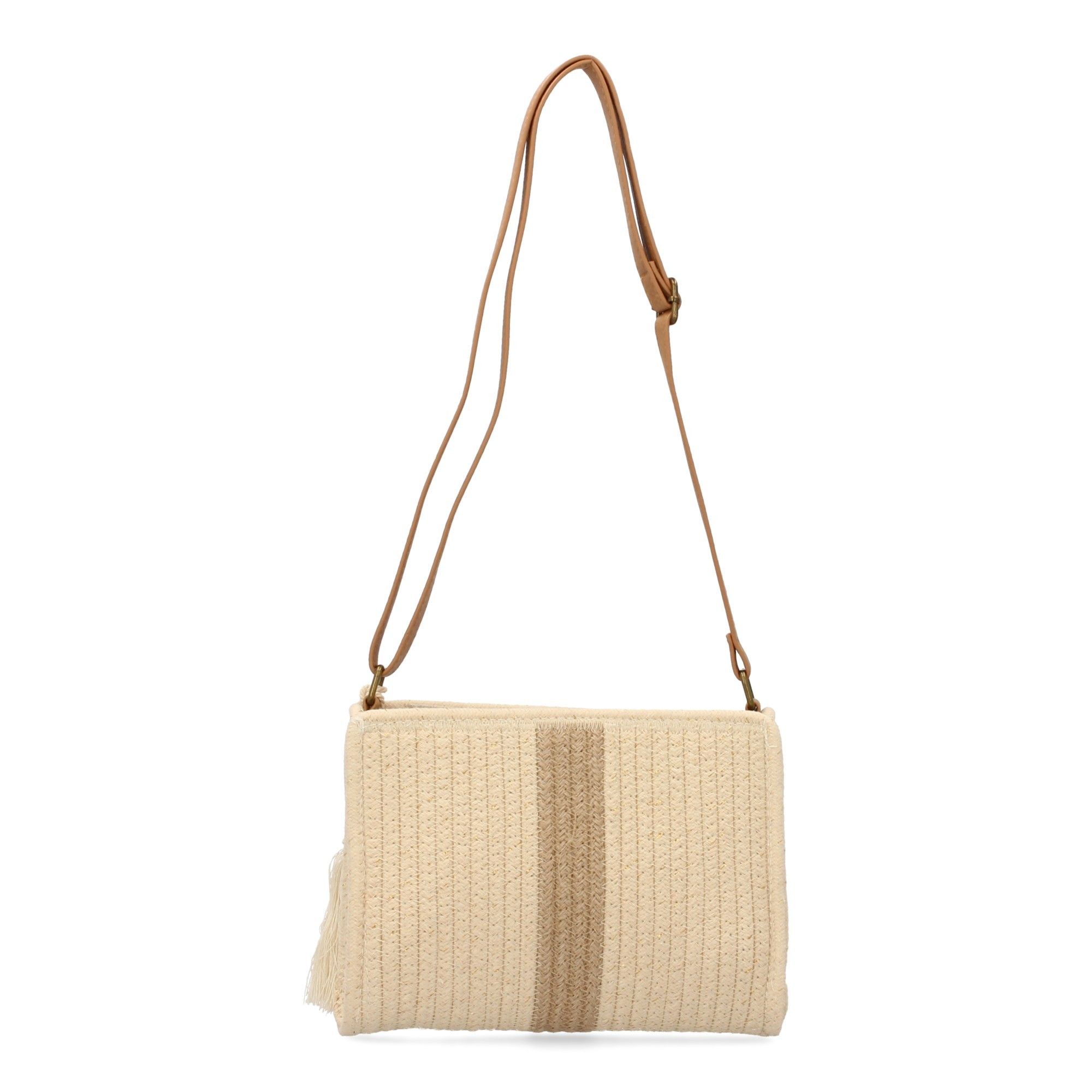 Bandolera para mujer, diseño moderno con flecos, interior con un compartimento principal-Beige - Imagen 3