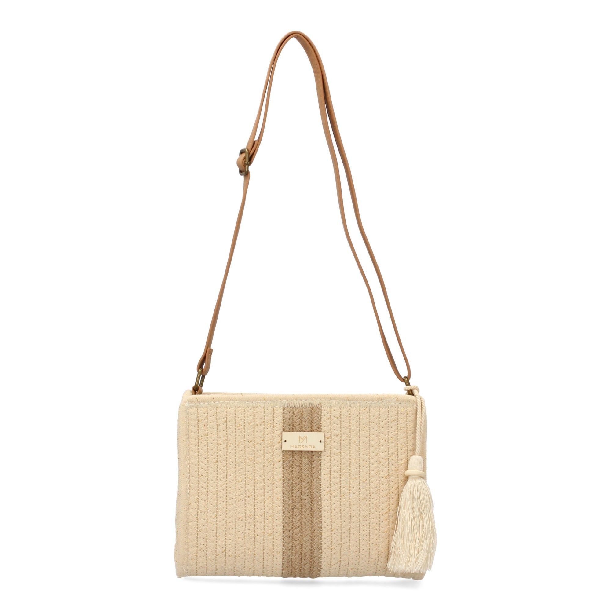 Bandolera para mujer, diseño moderno con flecos, interior con un compartimento principal-Beige
