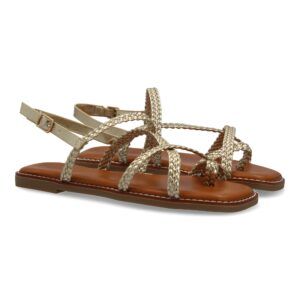 Sandalias planas de mujer, elegantes y comodas, diseño trenzado con cierre de hebilla ajustables