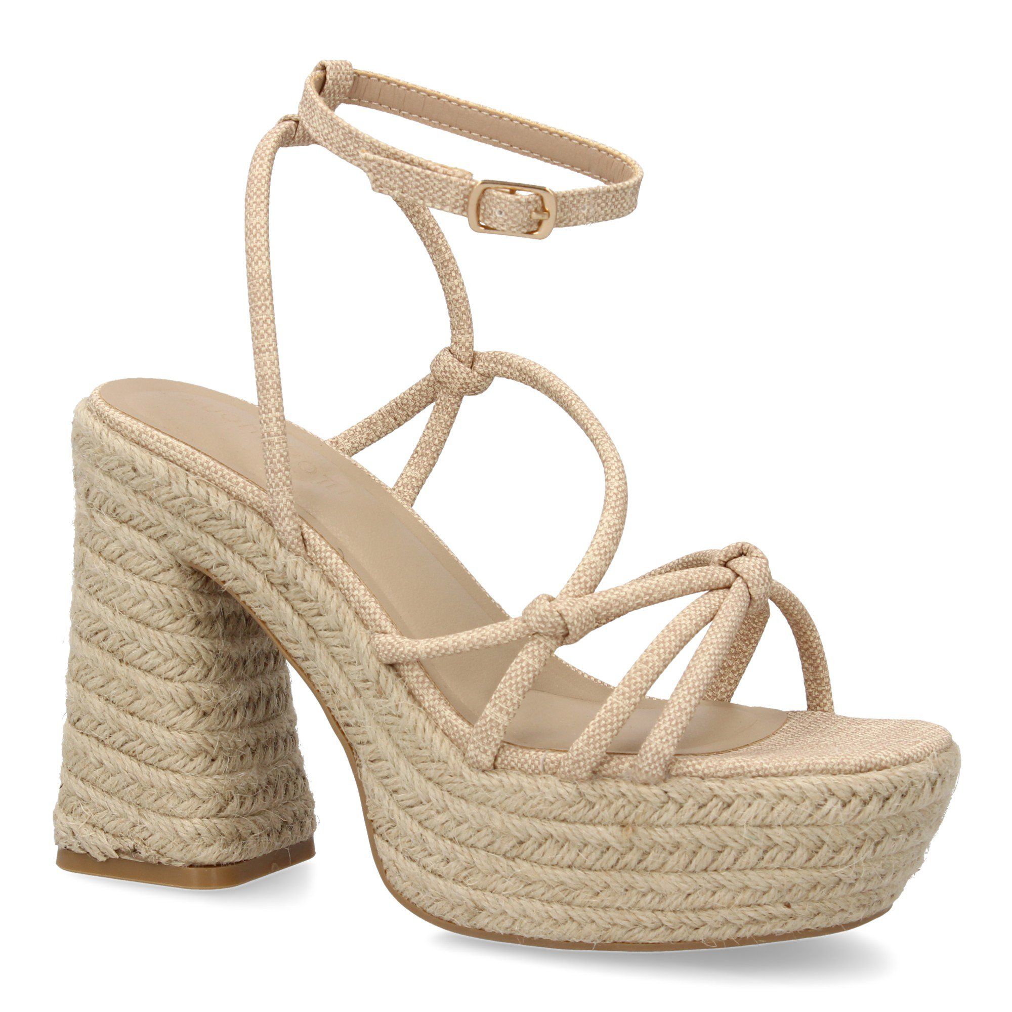 Sandalia de tacón de yute para mujer, comodas y elegantes, diseño moderno con tiras cruzadas - Imagen 3