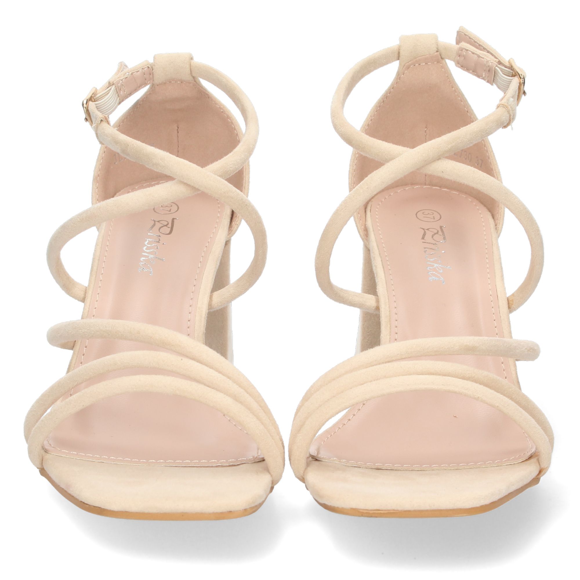 Sandalia de tacón para mujer cómoda con tiras finas cruzadas-Beige - Imagen 3