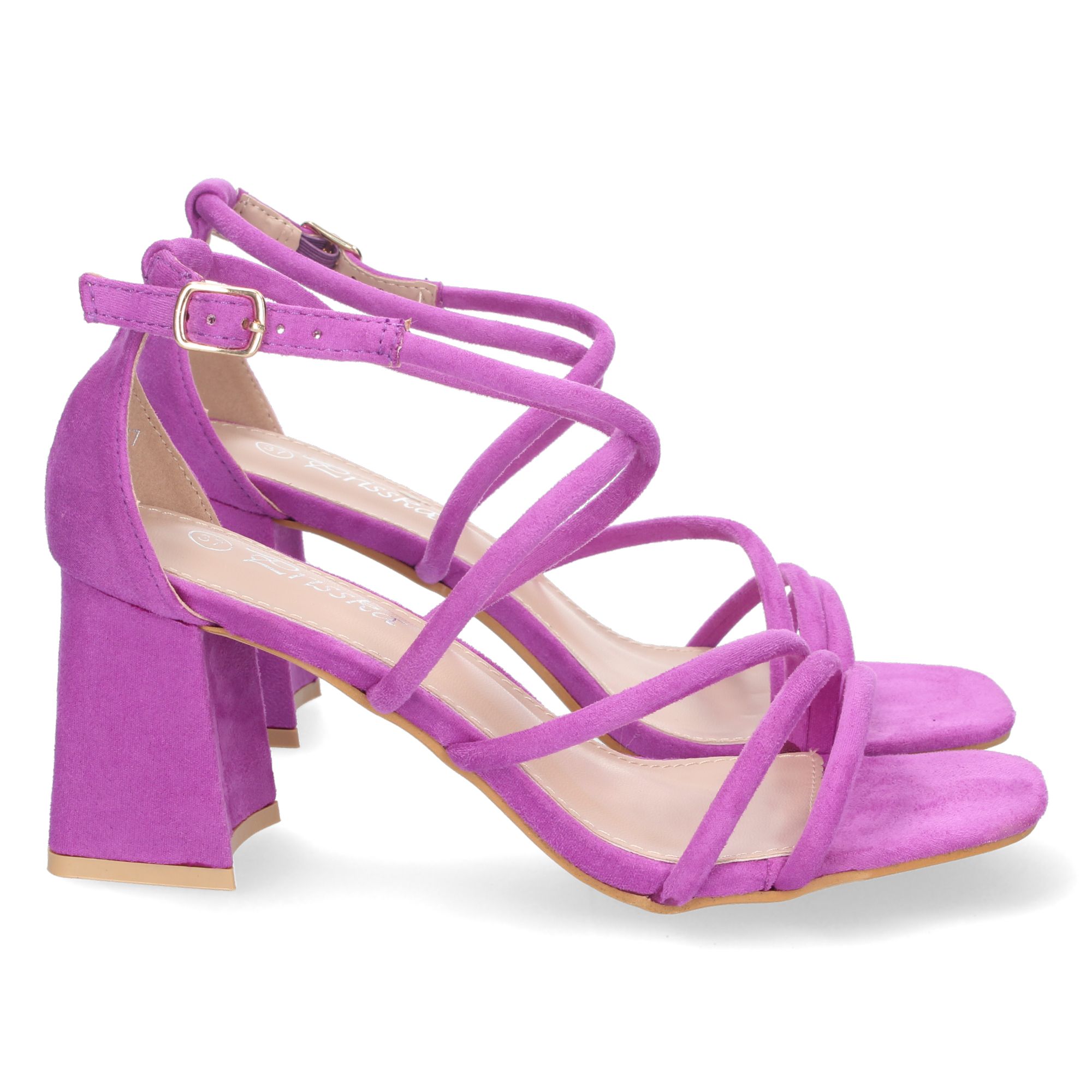 Sandalia de tacón para mujer cómoda con tiras finas cruzadas-Lila