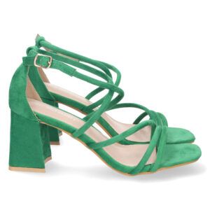 Sandalia de tacón para mujer cómoda con tiras finas cruzadas-Verdes