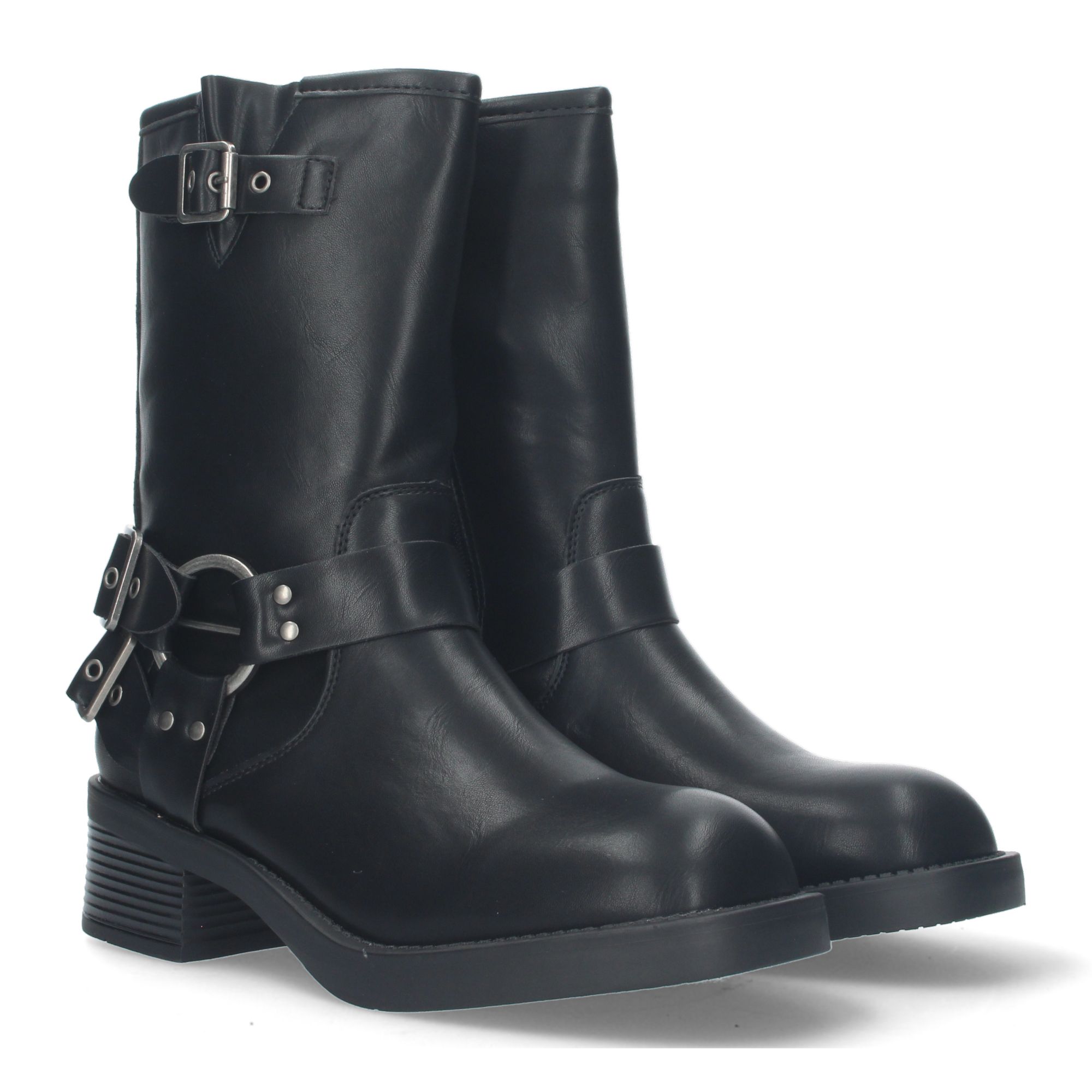 Botas moteras tacón bajo hebillas mujer color Negras