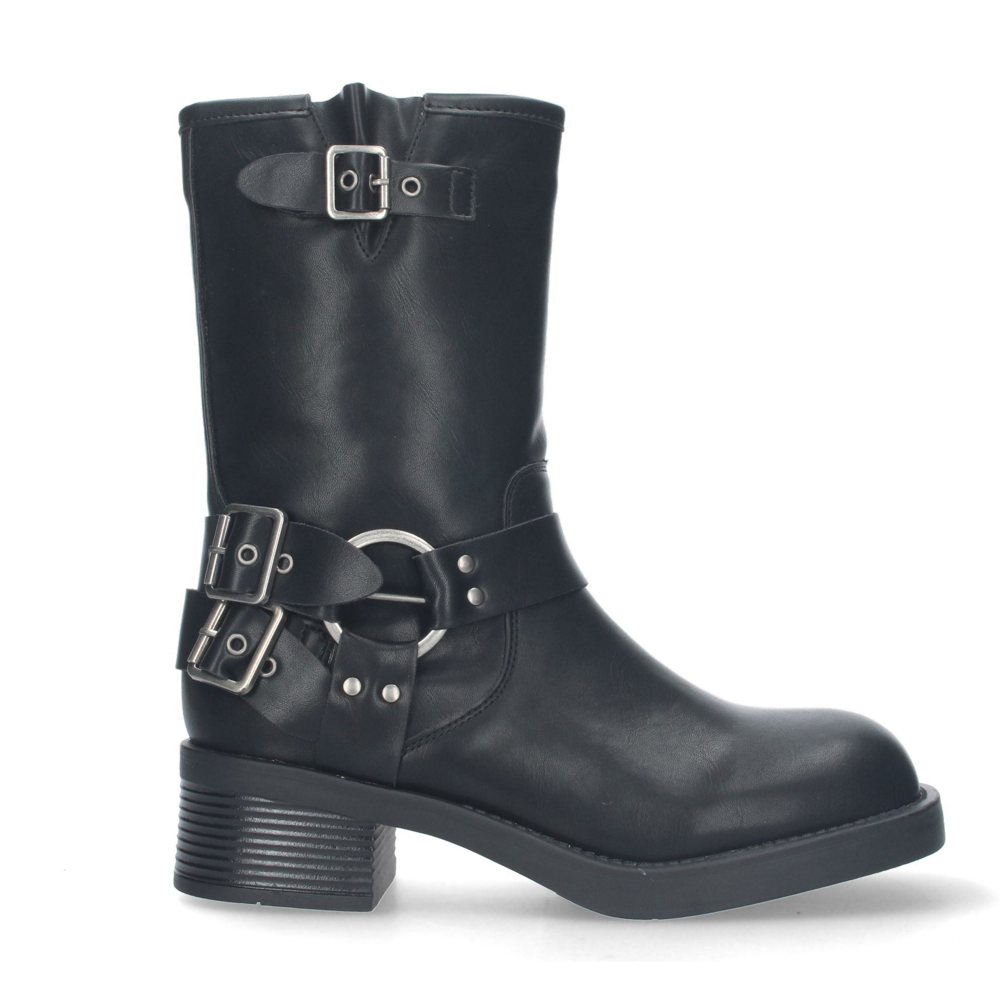 Botas moteras tacón bajo hebillas mujer color Negras - Imagen 2