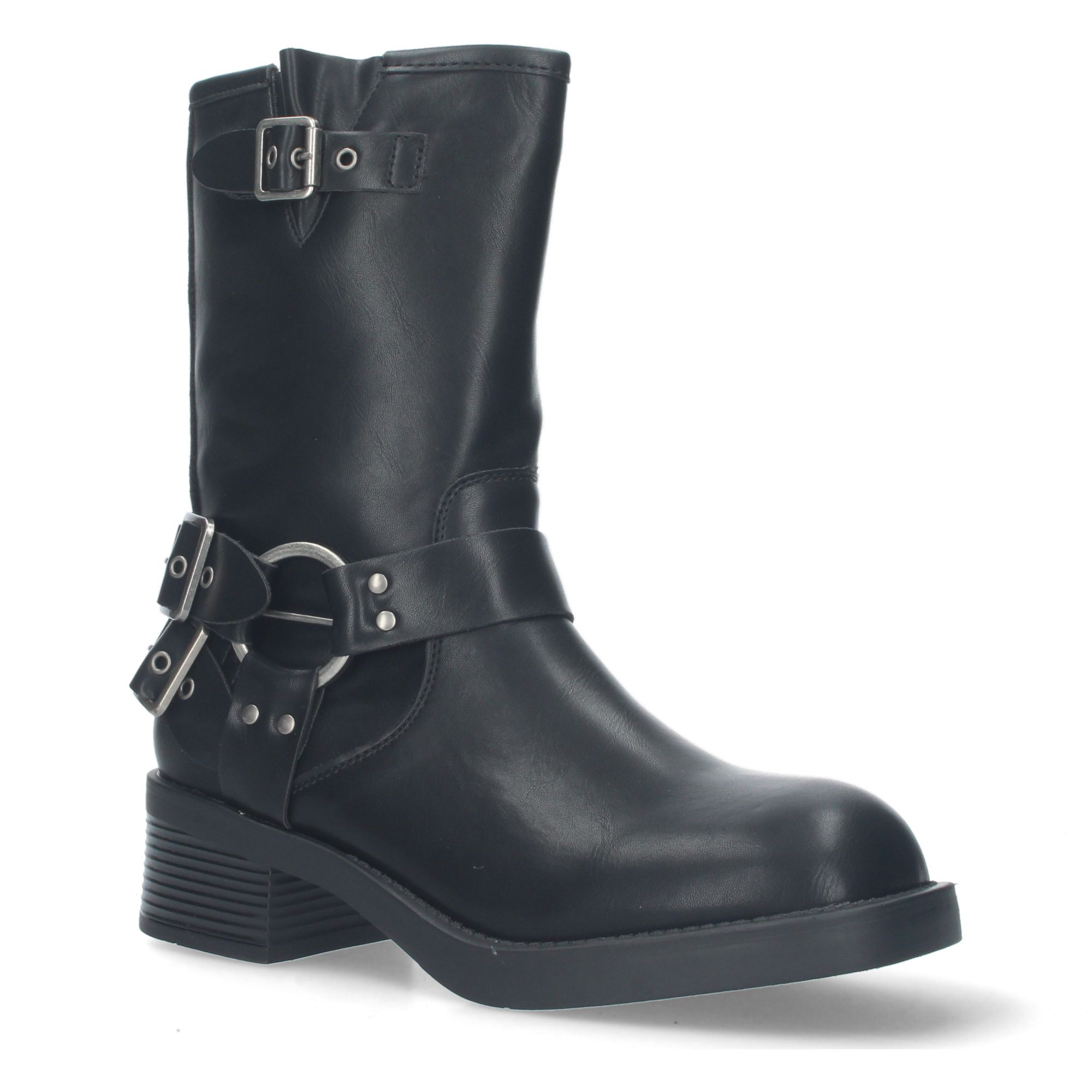 Botas moteras tacón bajo hebillas mujer color Negras - Imagen 3