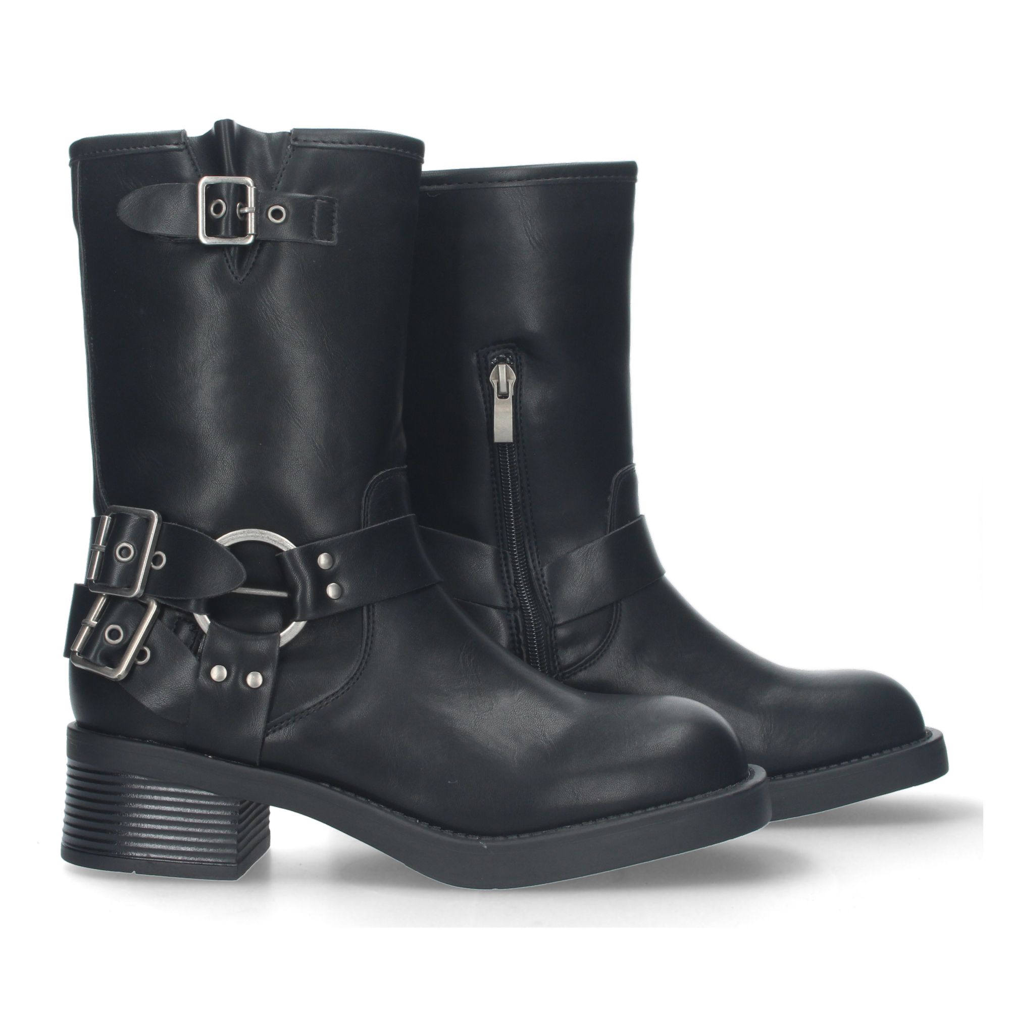 Botas moteras tacón bajo hebillas mujer color Negras - Imagen 5