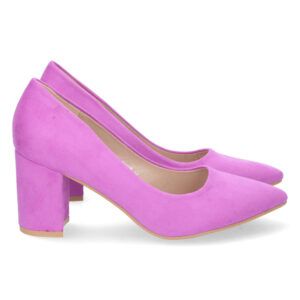 Zapatos salón mujer color lila y tacón ancho