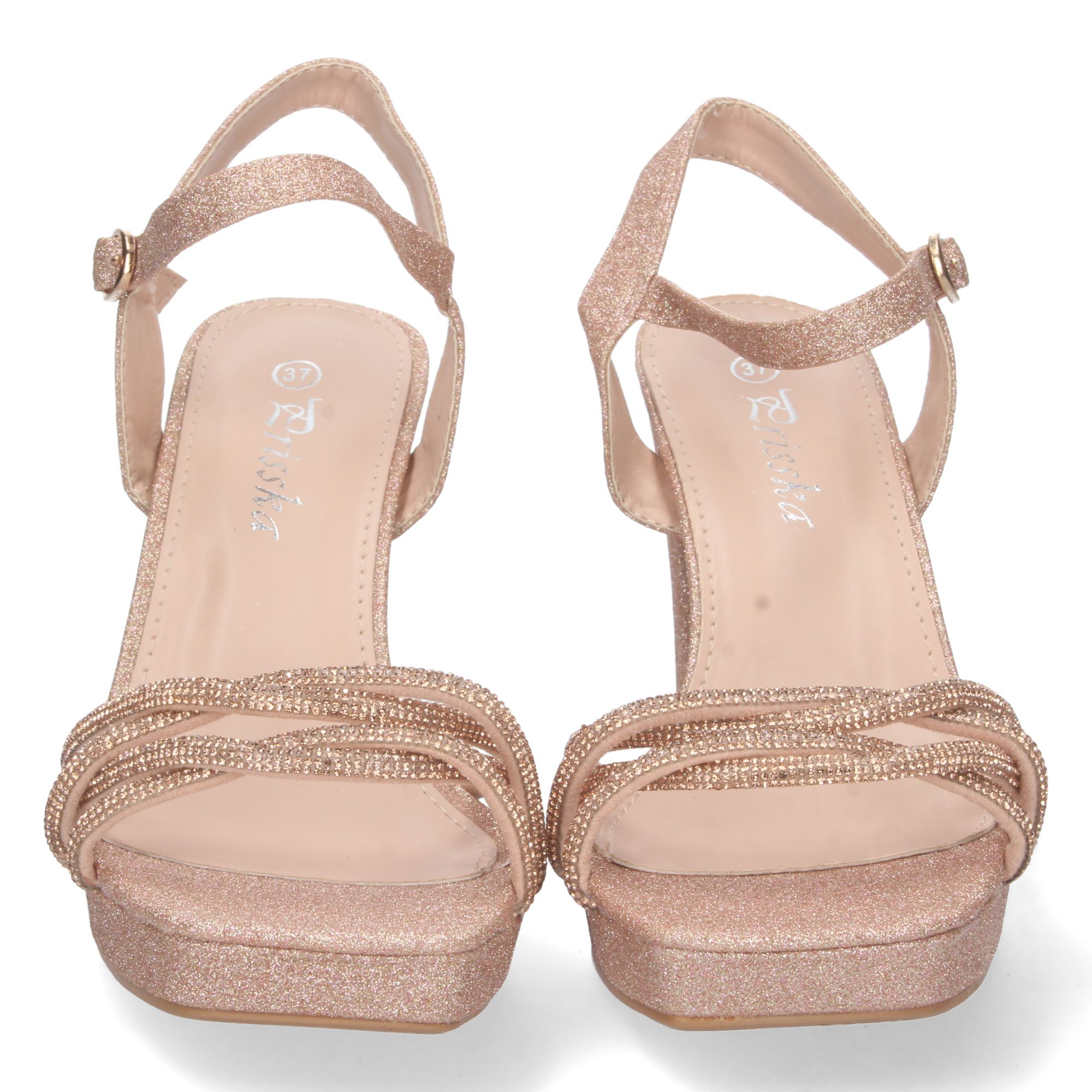 Sandalias tacón alto de fiesta champán mujer con pala cruzada - Imagen 3