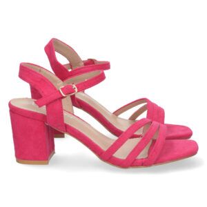 Sandalias de tacón bajo elegantes mujer color fucsia