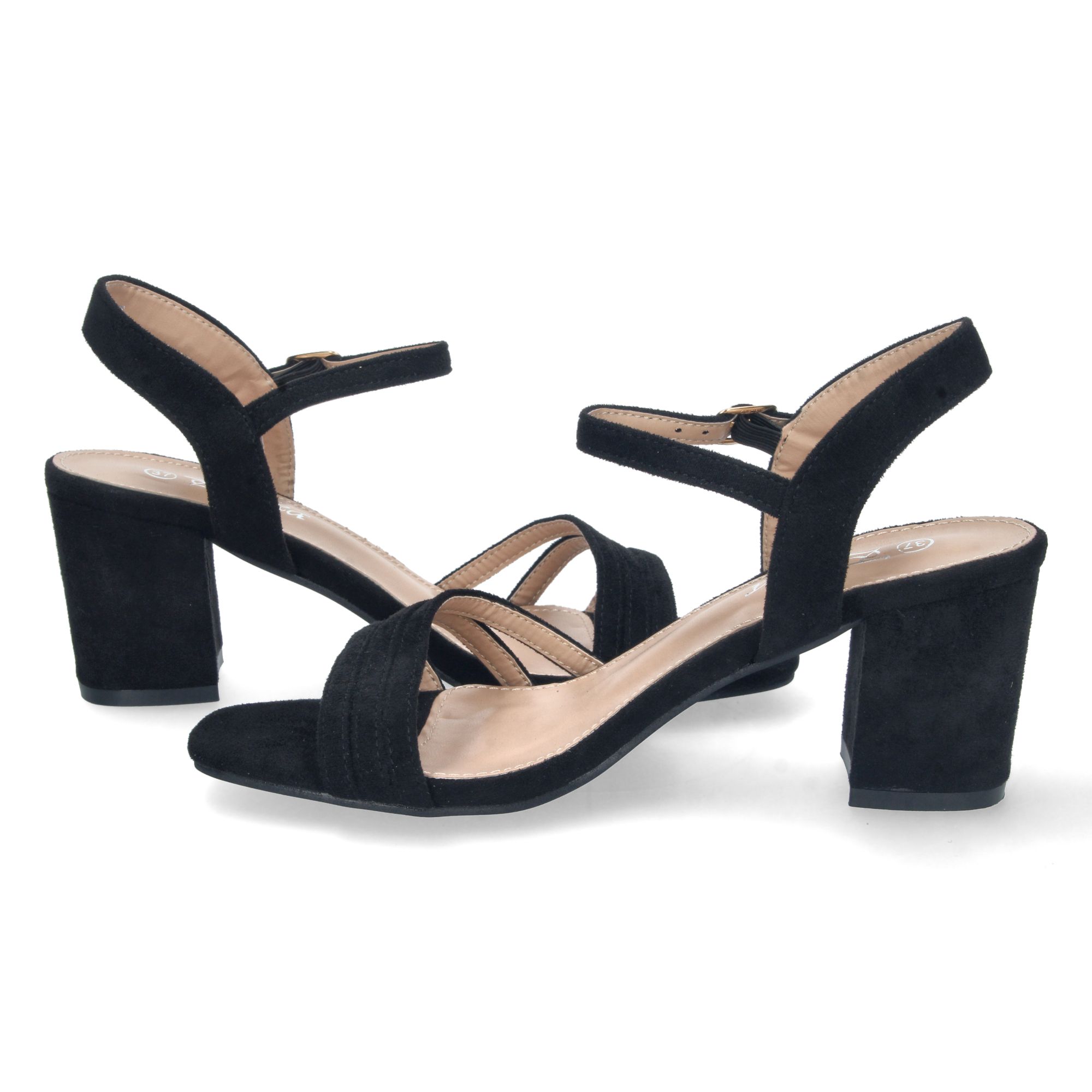 Sandalias de tacón bajo elegantes mujer color negro - Imagen 5