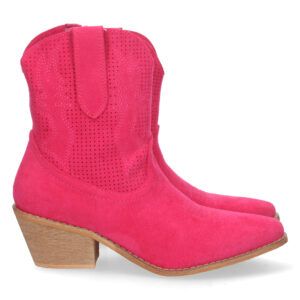 Botines camperos mujer fucsia punto con bordado