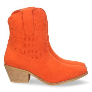 Botines camperos mujer naranja  punto con bordado