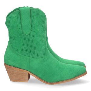 Botines camperos mujer verdes punto con bordado