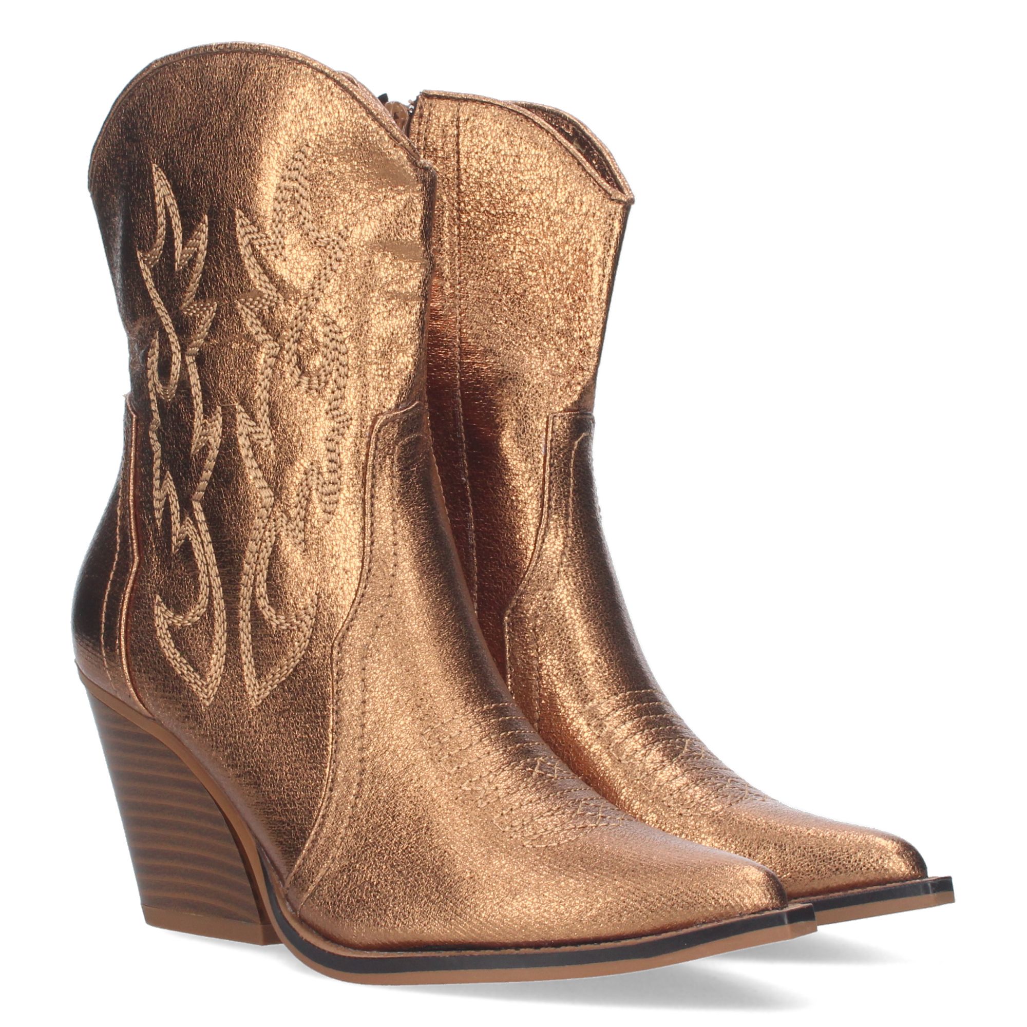Botines cowboy mujer bronce detalle bordado