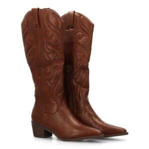 Bota cowboy alta con bordados decorativos