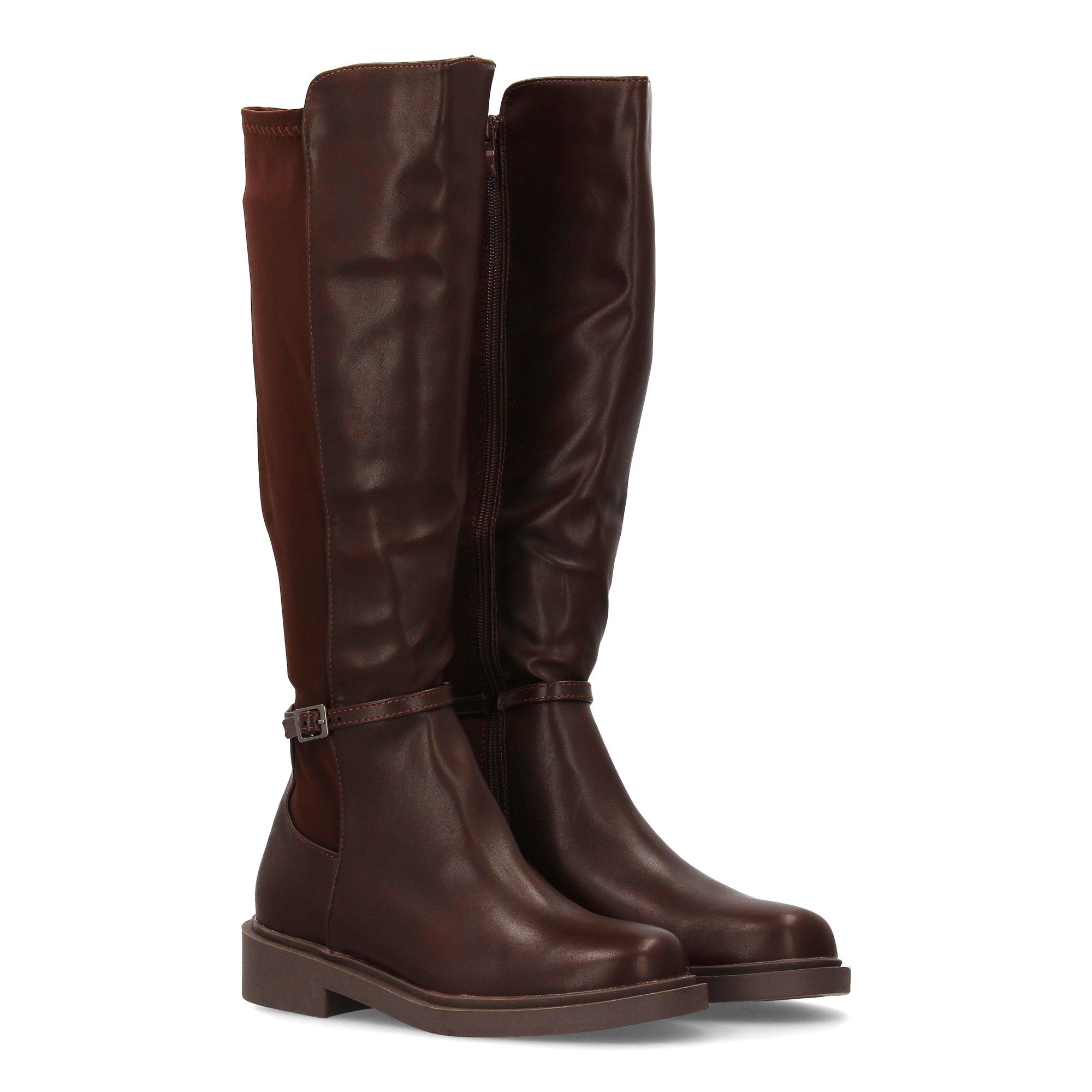Bota alta elástica plana para mujer