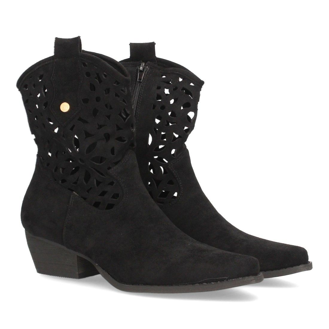 Botín cowboy para mujer, diseño calado en la caña,