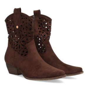 Botín cowboy para mujer, diseño calado en la caña,
