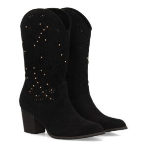 Botas estilo cowboy para mujer, elegante diseño troquelado con motivos florales