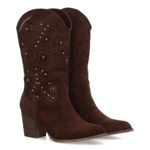 Botas estilo cowboy para mujer, elegante diseño troquelado con motivos florales