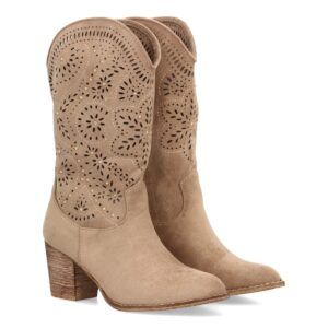 Botas estilo cowboy para mujer, elegante diseño troquelado con motivos florales