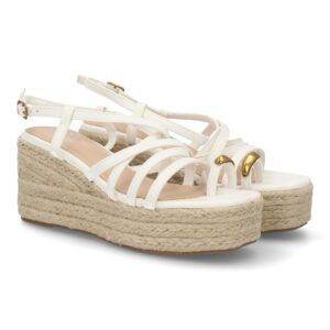 Sandalia de plataforma con cuña de yute y adorno metálico