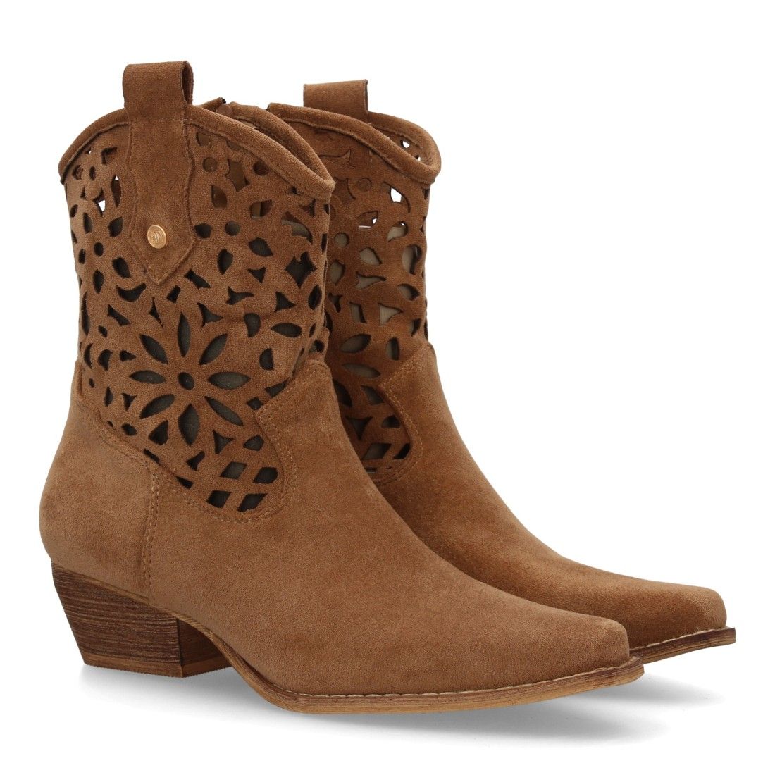 Botín cowboy para mujer, diseño calado en la caña,