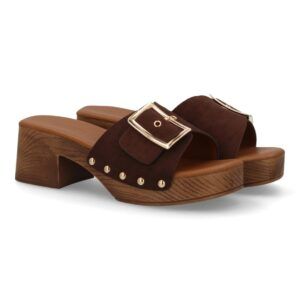 Sandalia de mujer tipo zueco con tacón estilo madera