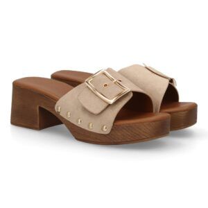 Sandalia de mujer tipo zueco con tacón estilo madera