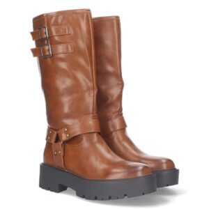 Bota Motera con Tacón Bajo y Plataforma - Camel