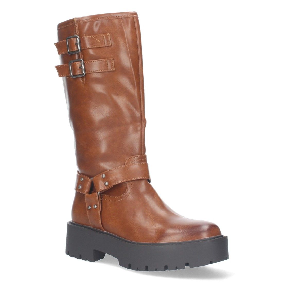 Bota Motera con Tacón Bajo y Plataforma - Camel - Imagen 3