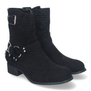 Botines de Mujer con Tacón Bajo y Adornos de Hebillas - Negro