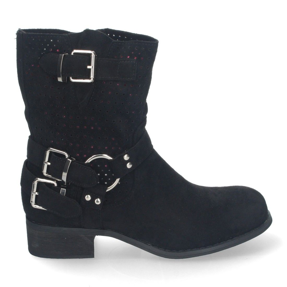 Botines de Mujer con Tacón Bajo y Adornos de Hebillas - Negro - Imagen 2