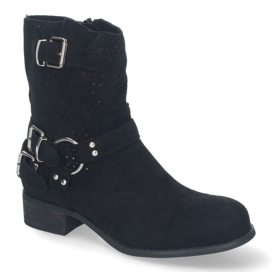 Botines de Mujer con Tacón Bajo y Adornos de Hebillas - Negro - Imagen 3
