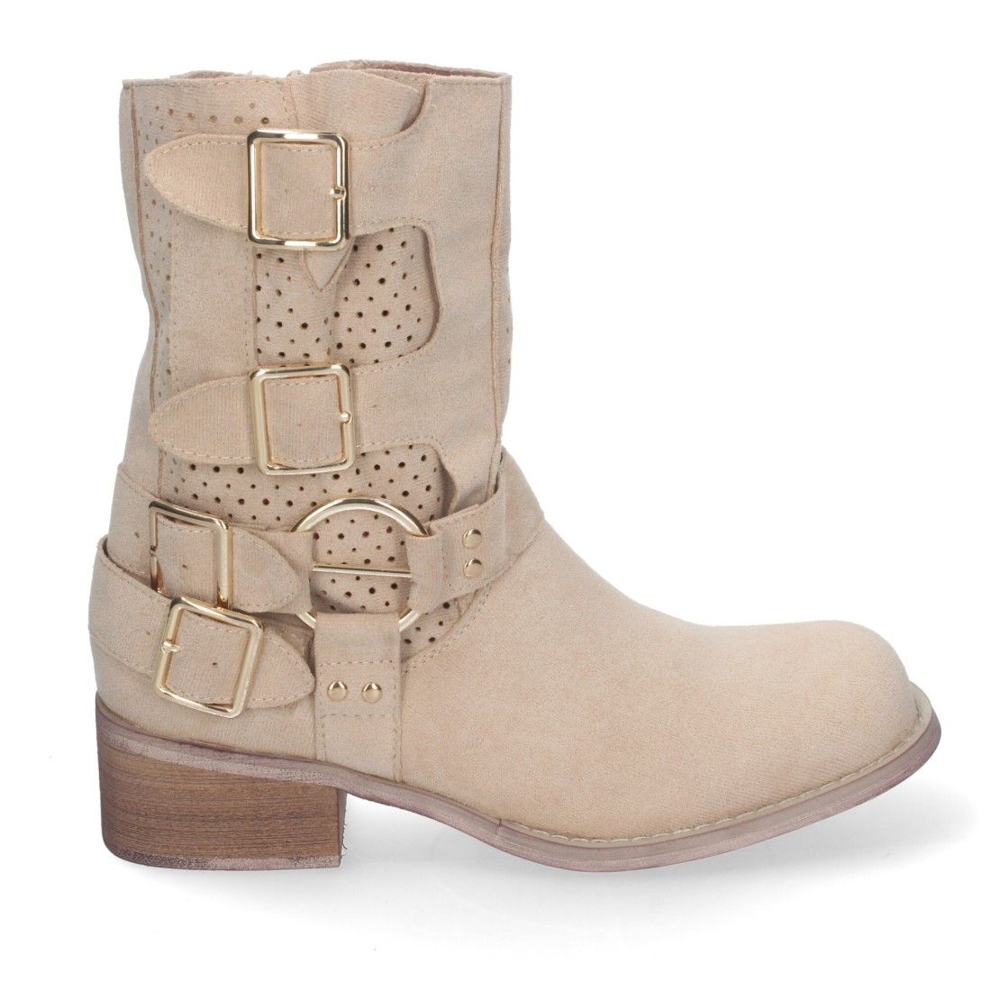 Botines de Mujer con Tacón Bajo y Adornos de Hebillas - Beige - Imagen 2
